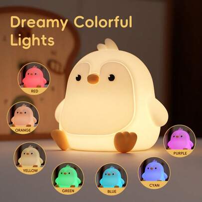3-Brightness Penguin Decorative Night Light, 7-Color Adjustable LED Lamp, Squeeze Sensitive Bedside Lamp, Interesting Gift For Boys And Girls