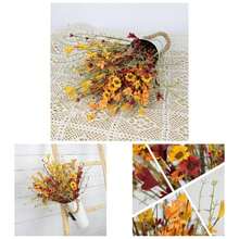 Artificial Fall Flowers 12 Pack Floral Picks 17 Tall Forsythia Stems With Berries Autumn Flower Arrangements Centerpieces Indoor Outdoor Decorations - trái cam - Xem 1