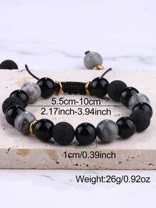 Natural Stone & Stainless Steel Beaded Bracelet, Woven Design, Fashionable & High-End, Luck Charm, Gift For Boyfriend