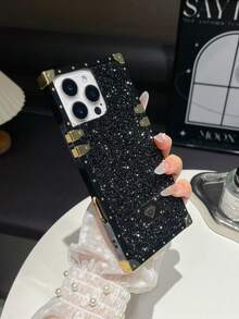 黑色合金亮片水钻防震手机壳，单件装，黑色水钻闪亮电镀硬壳时尚手机壳，兼容 17，生日礼物，派对周年纪念 - 彩色 - 查看 3