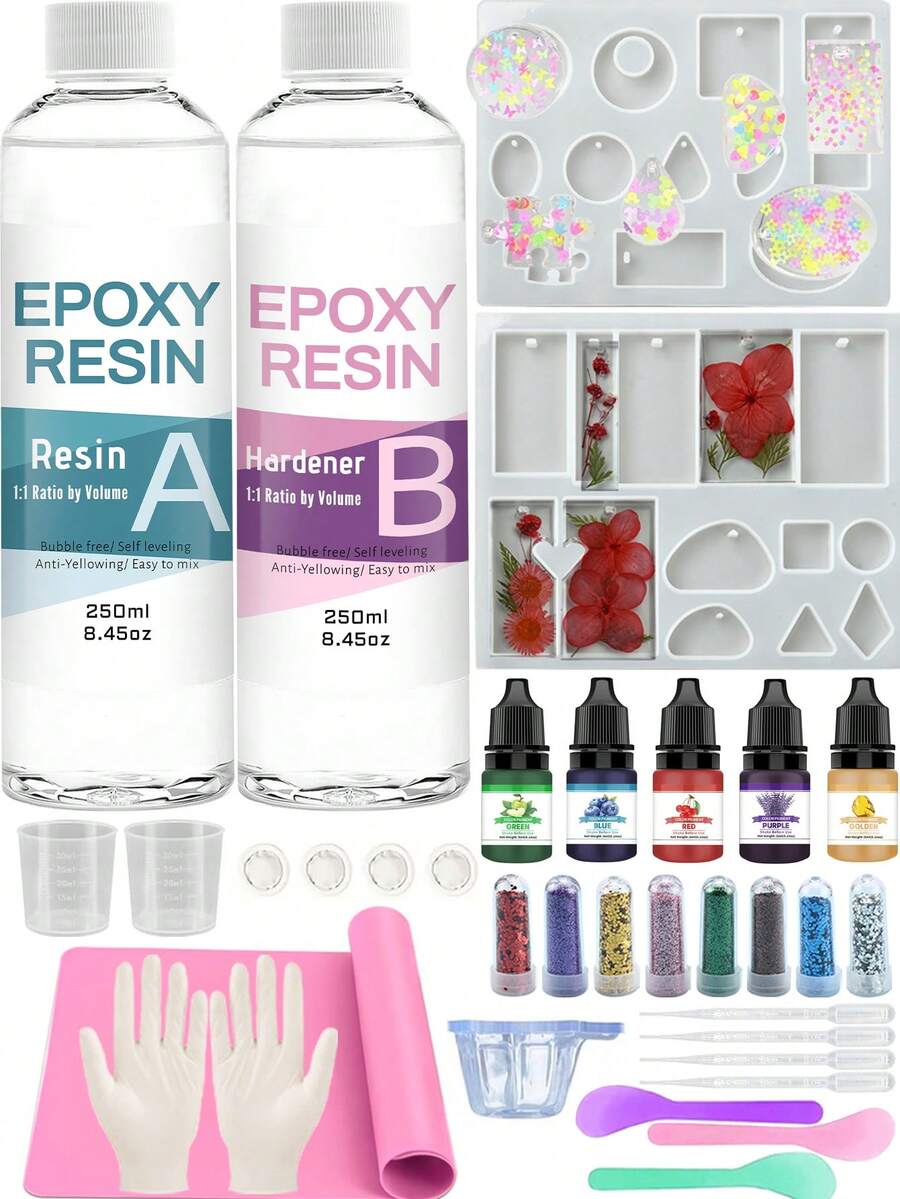 Bộ sản phẩm nhựa epoxy trong suốt 120ml/250ml, nhựa epoxy pha sẵn tỷ lệ 1:1, nhựa epoxy để bàn, dùng để phủ, đúc, sơn, thủ công mỹ nghệ, làm đồ trang sức. - Bộ nhựa Epoxy - Xem 1