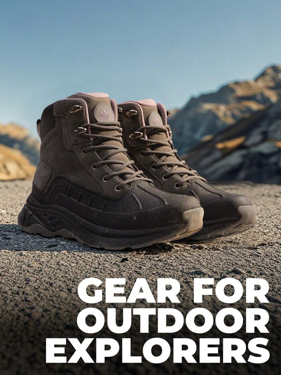 Women's Waterproof Hiking Boots Outdoor Trekking Camping Trail Hiking Ankle Boots Lace-Up Suede Wear-Resistant Shoes - Màu xám đen - Xem 1