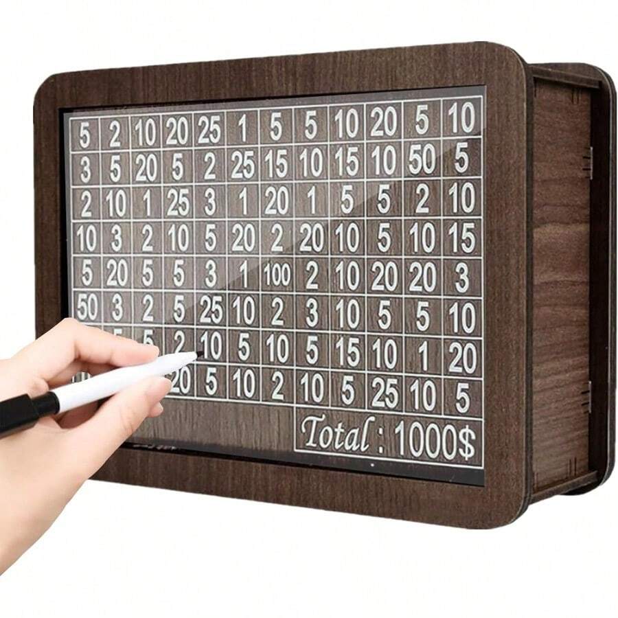 Cash Vault Wooden Savings BoxPiggy Bank For Adults 3D Puzzle Coin Bank With Counting Target Timber Savings Goals For Boys Grils Money Box 1000 Dollar(Small Size ) - 1000美元小號 - 查看 1