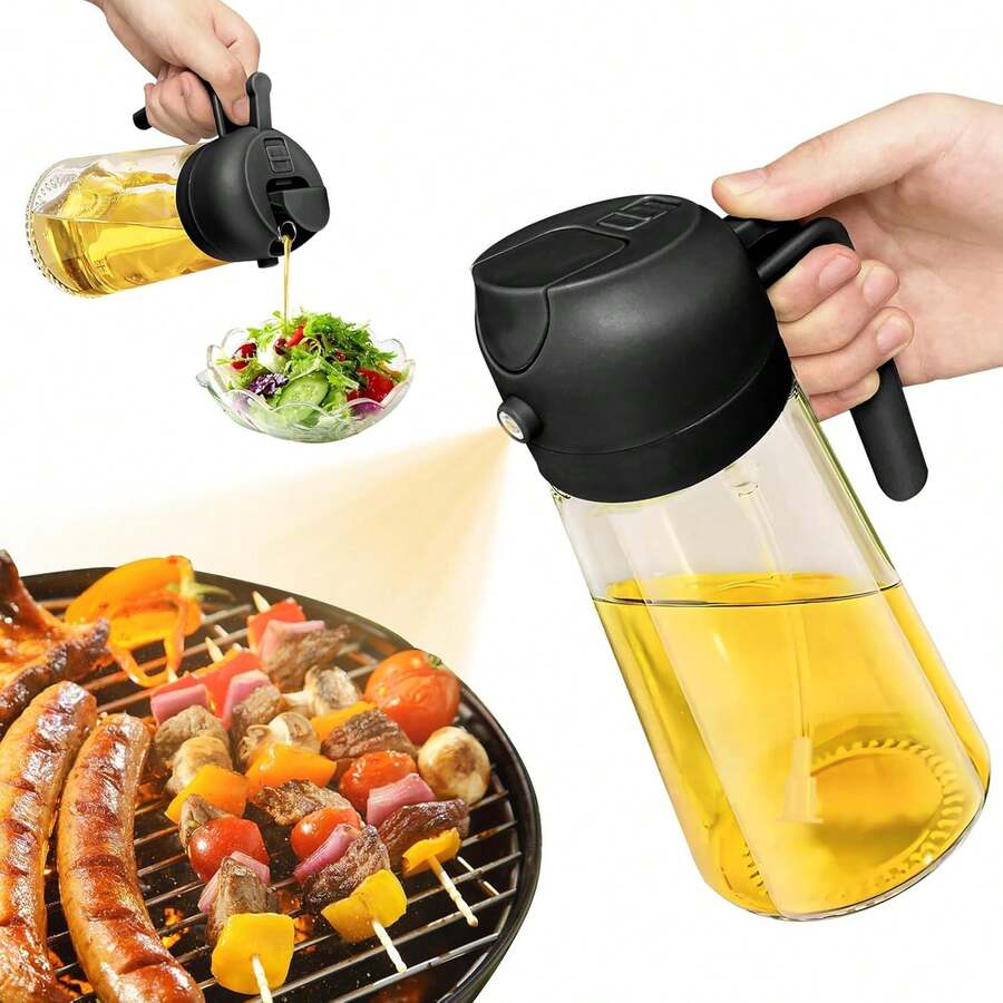 Oil Sprayer For Cooking, 2 In 1 Olive Oil Dispenser Bottle For Kitchen, 16oz/470ml Premium Glass Oil Bottle, Oil Mister For Air Fryer, Salad, Frying, BBQ (Black) - màu đen - Xem 1