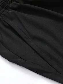 男士纯色抽绳腰斜口袋垂坠效果休闲裤 - 黑色 - 查看 9