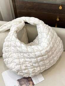 通勤风云褶皱大包休闲轻盈大容量斜挎包 - 白色 - 查看 7