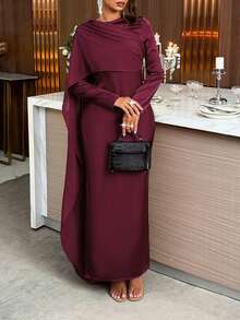 Đầm maxi dáng đuôi cá sang trọng, tay dài bằng satin, phối vạt trước xếp ly, màu đỏ tía, thích hợp cho tiệc cưới, tiệc tối của Unadoll dành cho nữ, mùa xuân hè. - Màu Đỏ Sâu - Xem 9