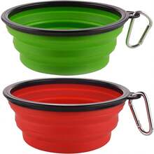 Large Collapsible 34oz Travel Dog Water And Food Bowls, Portable Foldable Dishes With Carabiner Clip, 2 Pack (Purple+Red) - 34盎司-綠色&紅色 - 查看 1