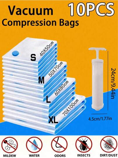 9pcs/Set Vacuum Compression Bags, Travel Storage Bags, Garment Dust Covers, Moisture-Proof, Moth-Proof, Space-Saving Household Bags, Travel Bags, Dorm Bags, Bedding Bags, Reusable Vacuum Packing Bags, School Supplies, Bedroom Decor, Christmas Gifts