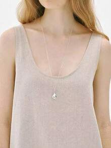 1pc Silver Stainless Steel Gourd Pendant Long Necklace, Fashionable Elegant Minimalist Design Suitable For Daily Wear, Layering, Street Style - Silver - View 4