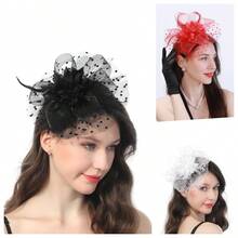1pc Women Fascinators Hair Accessories Headband Felt Hat Flower Mesh Ribbons Artificial Feathers Hair Clip Veil Fascinator For Wedding Cocktail Tea Party Accessories Hat Halloween Hair Accessories Hat