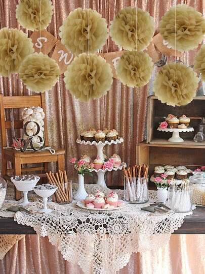 16pcs Paper Towels Pom Poms Pink Qrange Paper Flower Hanging Decorations Orange Pink Flower Balls Shower Wedding Birthday Party Background Music Home Outdoor