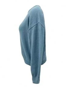 Jersey holgado y suave de estilo europeo y americano para mujer, de color azul, informal para otoño/invierno