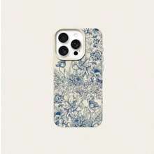1 piece Blue  phone case with elegant line and floral pattern, compatible with /phones, waterproof, shockproof, scratch-resistant