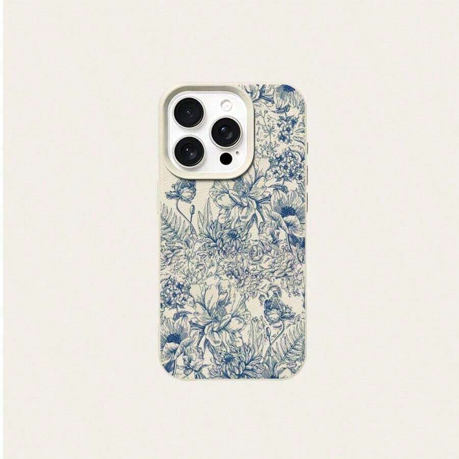 1 piece Blue  phone case with elegant line and floral pattern, compatible with /phones, waterproof, shockproof, scratch-resistant