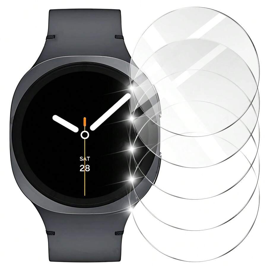 5片装钢化玻璃屏幕保护膜，适用于Galaxy Watch 8 44mm/40mm、Galaxy Watch 8 Classic/Ultra 2025 47mm，9H硬度，防刮花，防指纹，无气泡，高清晰度，全覆盖，也适用于Galaxy Watch 8/7/6/5 40mm/44mm FE 5-Pro