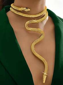 1 pièce Collier ras-du-cou torsadé de forme serpent sexy, convient pour les fêtes et les vacances - Doré A - Voir 4