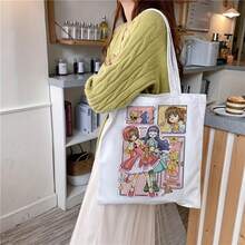 1pc Cartoon Print Tote Bag For Women & S - White Minimalist Shoulder Bag With Fixed Straps, Durable Fabric & Vibrant Graphics, Casual Shopping, Beach, Picnic Bag, Cute Bag, Anime Character Design - 白色 - 查看 1