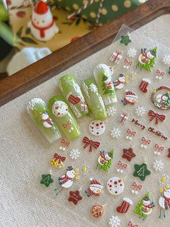 1pc Super Cute Christmas Snowman Nail Art Stickers, Bow, Star, Snowflake Nail Decals For DIY Self-Adhesive Nail Stickers Nail Decoration