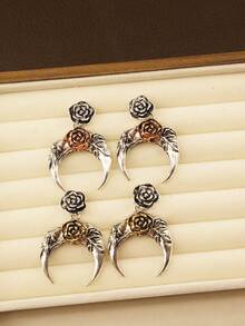 1pc Western Cowboy Style Dual-Tone Geometric Pendant Earrings For Women