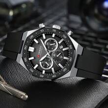 CURREN Men's Fashion Quartz Chronograph Wristwatch, Waterproof Silicone Strap, With Luminous & Auto Date Display - Multicolor - View 5