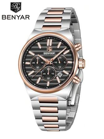  BENYAR Men Watch BY5214 Rose Gold Casual Sports LD53 Chronograph Quartz Stainless Steel Strap Blue Green Black Watch For Men
