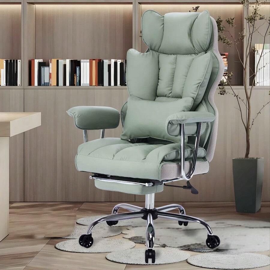 Efomao Desk Office Chair 400LBS, Big And Tall Office Chair, PU Leather Computer Chair, Executive Office Chair With Leg Rest And Lumbar Support - 淺綠色 - 查看 1