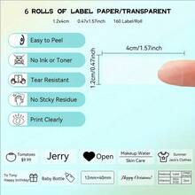 6 Rolls(960 Sheets) Of Transparent Label Tape- 12x40mm, Waterproof And Oil-Resistant Stickers For Office, School And Home- Compatible With D30/Q30/D32/D35/P11/P15 Printers, Suitable For Office/Home