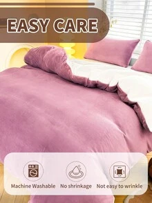 Conjunto de capa de edredom de lã (2/3 peças), conjunto de cama confortável, capa de edredom dupla face, capa de edredom macia e agradável ao toque, conjunto de cama rosa liso, roupa de cama macia e aconchegante para quarto e quarto de hóspedes, disponível em vários tamanhos, certificado Oeko-Tex. - Rosa - Ver 6