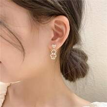 1 Pair S925 Sterling Silver Stud Earrings, Minimalist Small Cubic Zirconia Five-Pointed Star & Cute Bear Earrings For Women