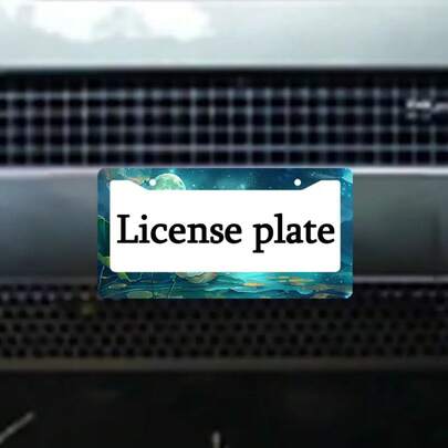1pc  Moonlit For Lotus Pond Car License Plate Frame - Durable, Rust-Proof, Easy To Install With Hardware Kit, Suitable For Standard American Vehicles 16, 0x30, 38.98inch, Car Accessories| Tranquil Night Design| Stainless Steel Material