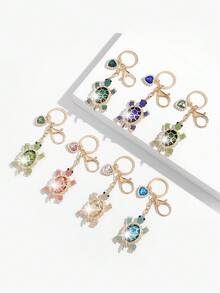 1 pieza Llavero con colgante con forma de tortuga lleno de brillantes, de estilo europeo y americano, lujoso y adorable. Adecuado para decoración y regalo de uso diario para mujeres - Multicolor - Ver 1