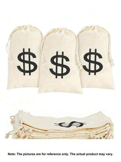 2pcs Halloween/Valentine's Party Gift Euro Design Drawstring Canvas Storage Bags, Costume Money Pouch Props Suitable For Thieves, Cowboy Role Playing Theme Party Organizers