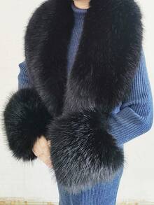 1. Faux Fur Collar & Cuff Set, Warm Faux Fur Scarf, Fluffy Oversized Furry Shawl Wrap For Women In Winter, Suitable For Dresses, Christmas Decoration - Multicolor - View 3