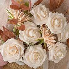 25pcs Champagne Artificial Rose Flower Set, Lifelike Fake Roses Eternal Classic Never Withered, Suitable For DIY Wedding Decoration, Party Centerpiece, Home & Outdoor Decor | Perfect For Thanksgiving, Halloween, Christmas, Valentine's Day, Mother's Day And Holiday Celebrations Floral Arrangement