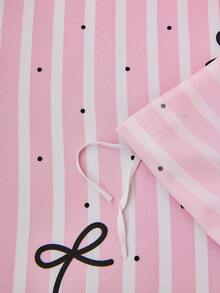 Juego de ropa de cama de 2/3 piezas con estampado de rayas y lazos rosas (1 funda nórdica + 1/2 fundas de almohada, sin relleno incluido), moderno, romántico, elegante y clásico, de fibra de poliéster cómoda y transpirable para todo el año, para decoración de dormitorio, estilo de hotel de lujo, estilo de niña, regalo para mamá, papá o amigo, funda de edredón/nórdica*1 funda de almohada*1/2 tamaño King, Queen, Full o Twin para dormitorio universitario