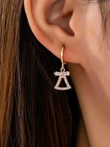 1 Pair Cooper Zirconia Jingle Bells Dangle Earring, Winter Holiday Xmas Bow Drop Earrings, Festive Jewelry Gift For Women&Girls