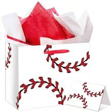 Baseball Bag Set With Greeting Card Tissue Paper Large Baseball Party Bags Party Favor Bags Baseball Birthday Decorations Celebrations, Birthday Party Supplies - Initial - View 1