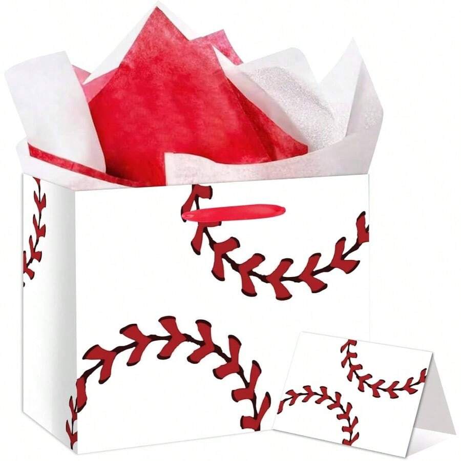 Baseball Bag Set With Greeting Card Tissue Paper Large Baseball Party Bags Party Favor Bags Baseball Birthday Decorations Celebrations, Birthday Party Supplies - Initial - View 1