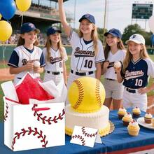 Baseball Bag Set With Greeting Card Tissue Paper Large Baseball Party Bags Party Favor Bags Baseball Birthday Decorations Celebrations, Birthday Party Supplies - Initial - View 4