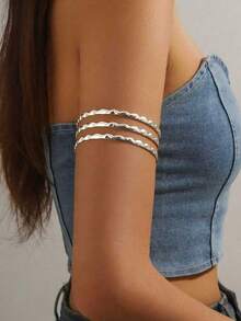 1 قطعة أسورة ذراع ذات تصميم بسيط وأملس متقاطع، قابلة للتعديل، إكسسوار متعدد الاستخدامات لطراز الهيب هوب