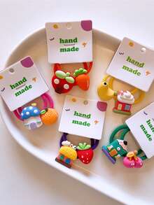 10 Stück süße Haus-förmige Haargummis, Cartoon Obst Haarbänder für Mädchen, elastische Gummibänder, Version A/B Haarschlaufen, Kinderzubehör für die Haare.