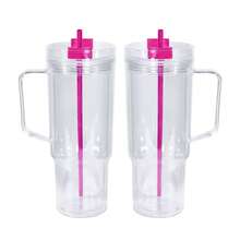 AGH 40oz Snowglobe Tumbler With Handle And Lid, Acrylic Snow Globe Cups With Pre-Drilled Hole, Double Wall Reusable Clear Plastic Travel Coffee Mug Cup For Snowglobe Glitter DIY, 2 Pack Hot Pink - 玫紅色 - 查看 1