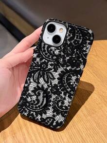 1pc Fashionable Minimalist Lace Pattern Glossy 2-In-1 Phirim Case Full Coverage Hard Phone Shell Suitable For Samsung/ 11/12/13/14/15/16/17 Pro Max - Multicolor - View 3