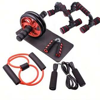 7pcs Complete Abdominal Exercise Equipment, Including Push Up Stands, Abdominal Wheels, Mini Pads, Resistance Bands, Skipping Ropes, And Grip Strength Devices To Strengthen The Core, Shape Muscles, And Burn Fat