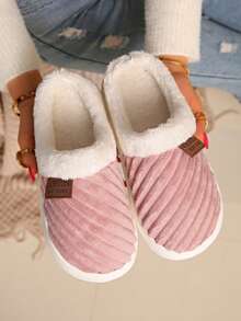 Women's Simple Solid Color Slippers, New 2025 Autumn/Winter Indoor Home Warm Plush Lining Thick Sole Anti-Slip Slides - Pink - View 9