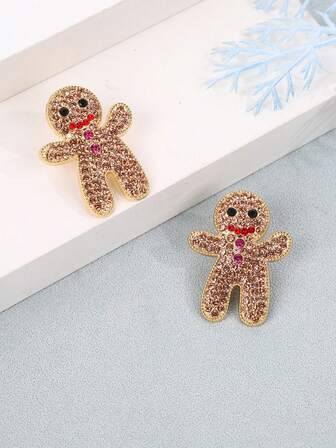 1 par moderiktiga örhängen med tecknad Halloween-pepparkaksgubbe i strassdekor, i söt och udda stil