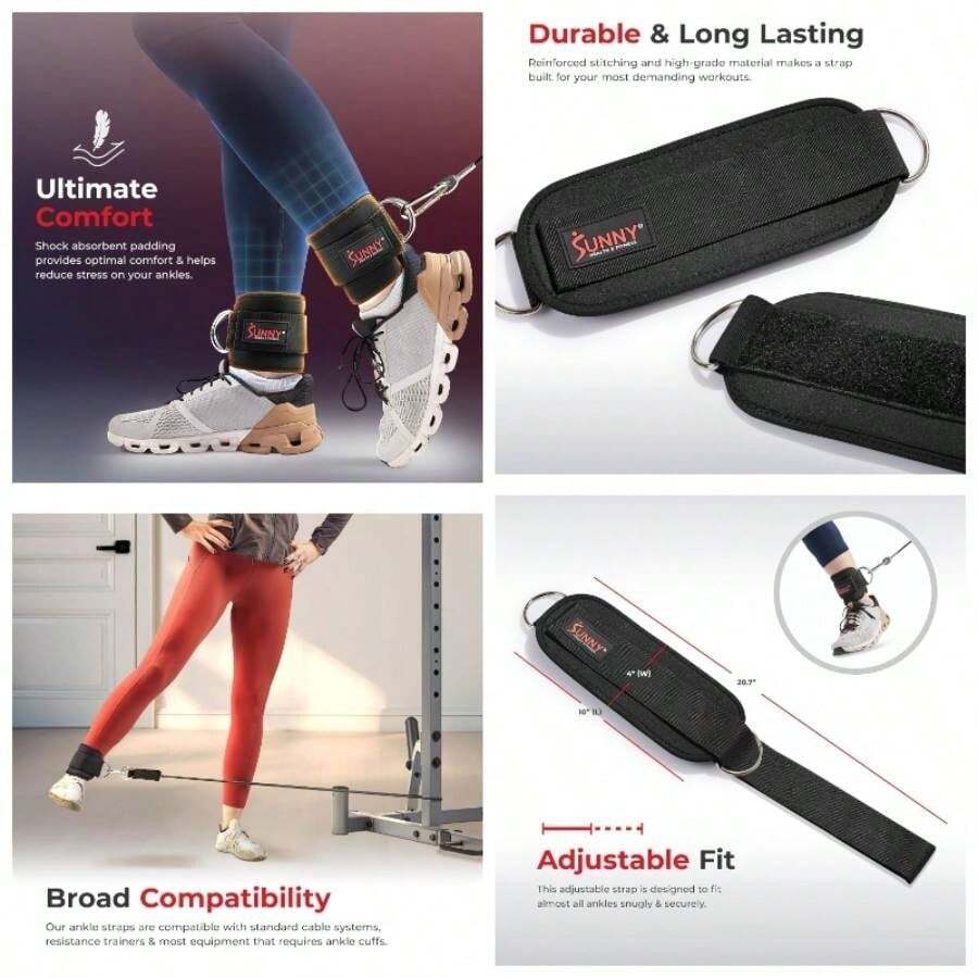 Juego de Bandas de Resistencia Premium con Anclajes para Puerta, Correas para mueca, Asas, Bolsa de Transporte y Correas acolchonadas para Tobillos para Entrenar glteos. - Correas de tobillo - Ver 1