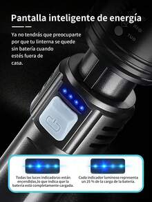 Linternas LED de gran potencia,Linterna LED recargable por USB,Linterna recargable de largo alcance con luz ultra fuerte para patrulla al aire libre, linterna táctica de 2000 lúmenes con luz de pantalla, carga USB,resistente al agua,Camping, pesca, linterna con Zoom de emergencia, cañón aurora con zoom de foco, reflector láser c grande. - Negro - Ver 10