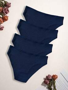 4pcs Ribbed Briefs Comfortable Women Cute Panties